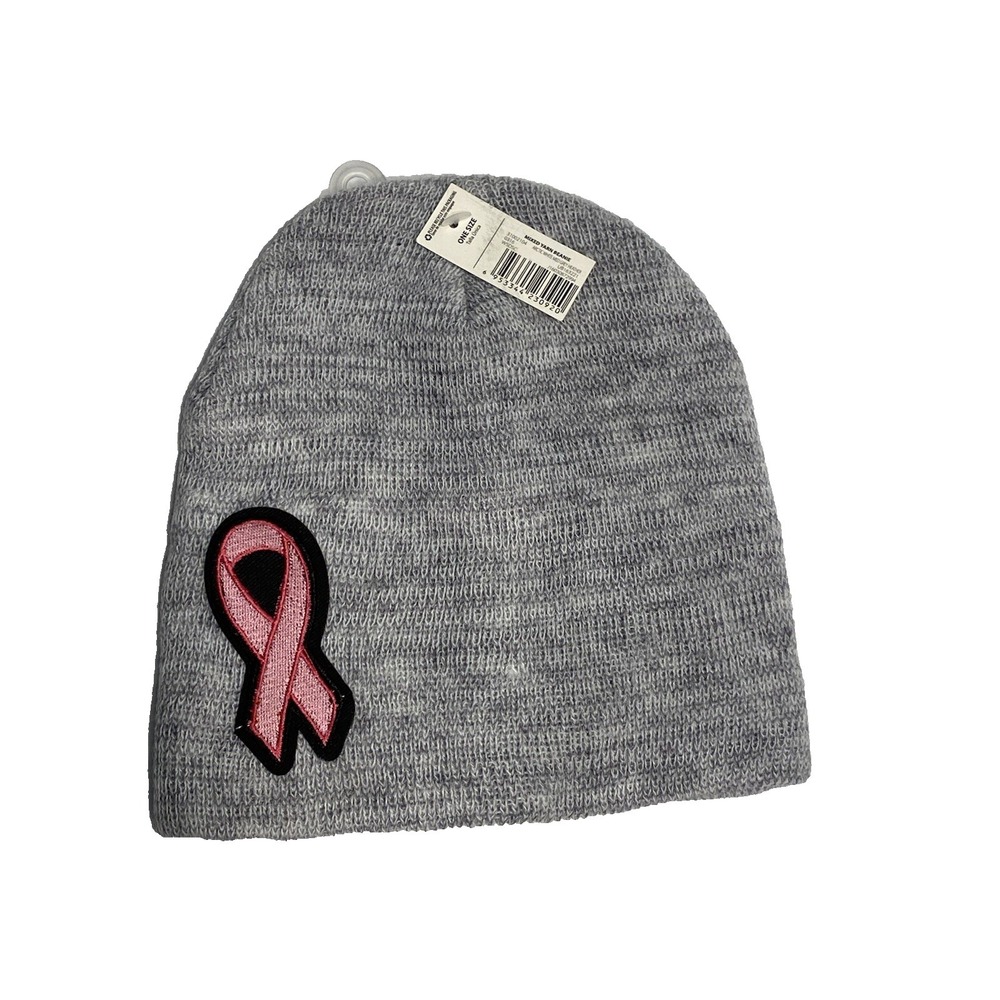 toddler‎ girls winter beanie OSFM pink ribbon on grey hat